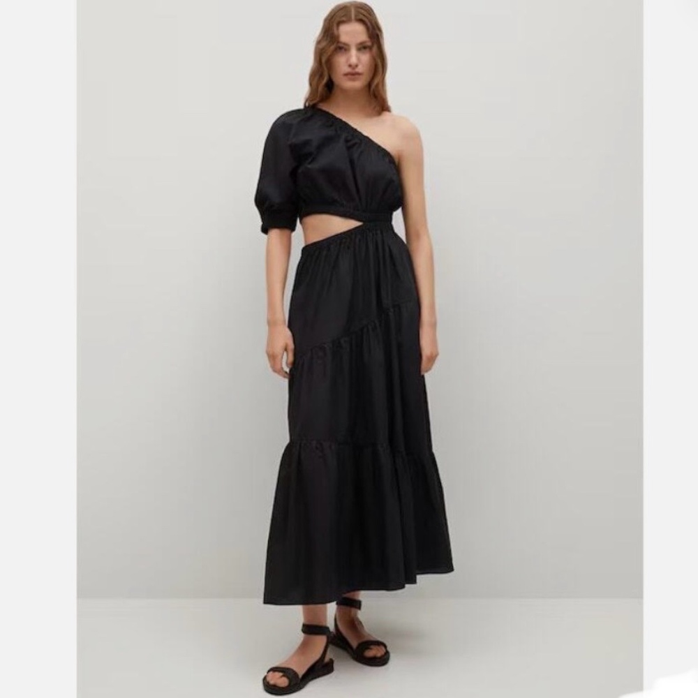 Mango Black One shoulder cutout dress